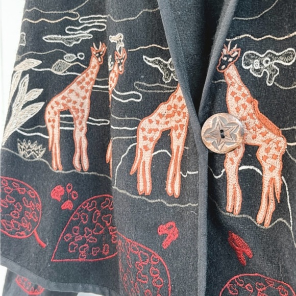 Ali Miles Embroidered Jacket Wool Animals Giraffes Artsy Art Teacher Unique - Picture 11 of 16